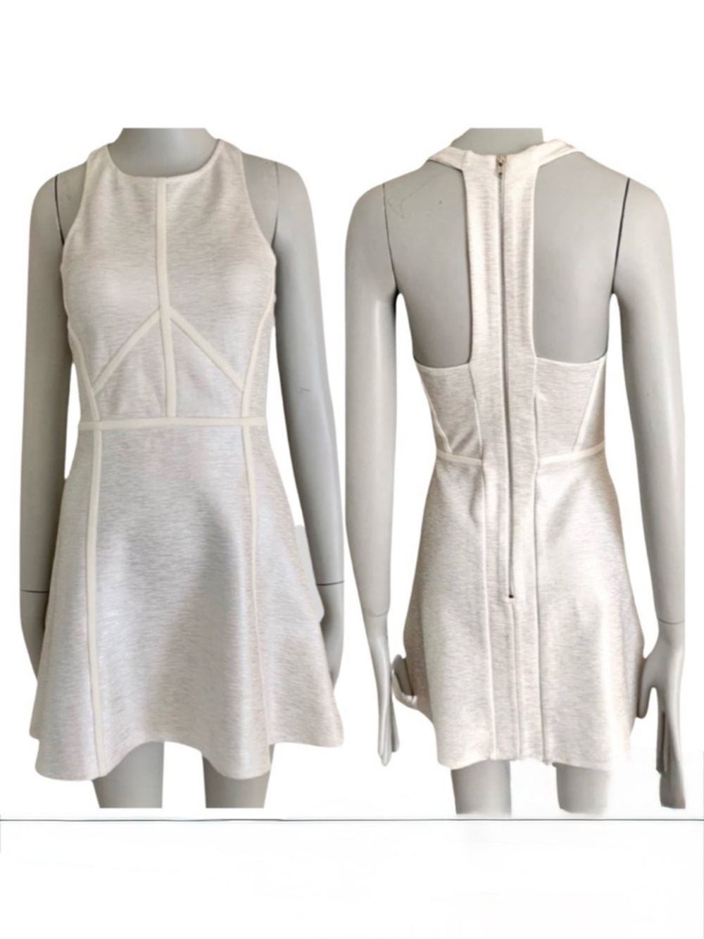 TOPSHOP White Knit Fit & Flare Skater Dress Open Back Zipper Shimmer Metallic - Picture 1 of 16